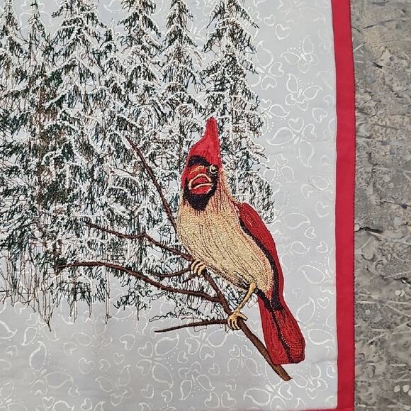 Hand Crafted Winter Scene with Gray Border and Red Cardinals Wall Hanging 18x18 - Picture 3 of 5